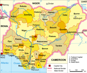 English: Political map of the 36 States of Nig...