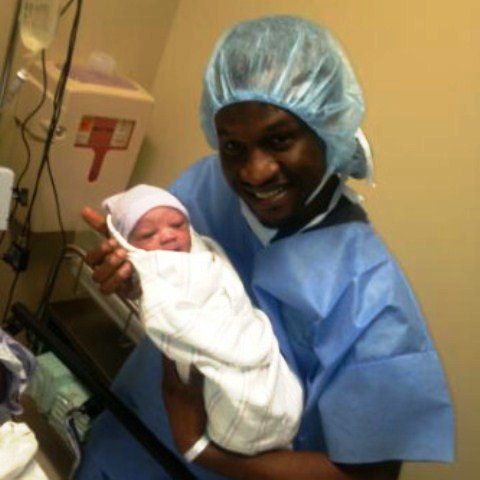 Paul Okoye shows off his baby boy Andre. Photo: Bayo Adetu
