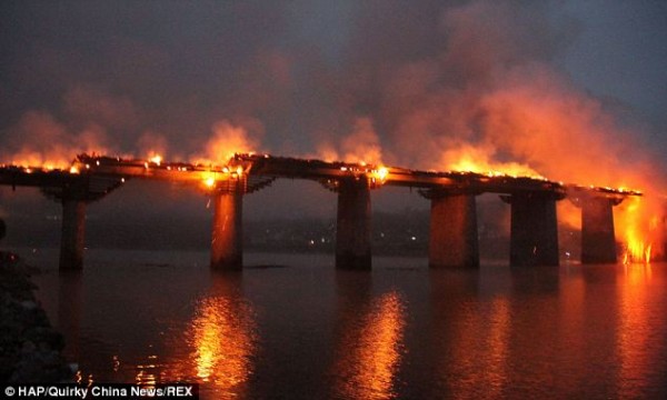 SPECTACULAR: Longest Bridge in Asia Destroyed By Massive Fire (PHOTOS)