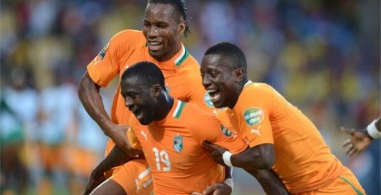 Drogba Celebrates with Teammates after Grabbing the 23 Ticket for Next Summer’s World Cup.