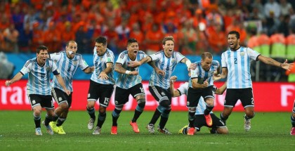 Argentina celebrates after defeating the Netherlands in a shootout during the 2014 FIFA World Cup Brazil Semi Final match between the Netherlands and Argentina on July 9, 2014 in Sao Paulo, Brazil.
Ronald Martinez/Getty Images
