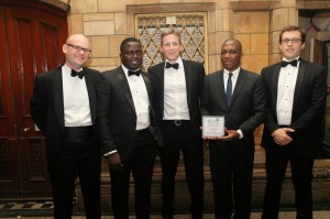 L-R: Tom Levine (Partner-Allen  & Overy LLP),  Seun, Mr Rhys, Vincent, and Thomas Koehrer (MD-UBS) 