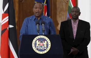 Kenyan President Uhuru Kenyatta, flanked by his Deputy&nbsp;&hellip;