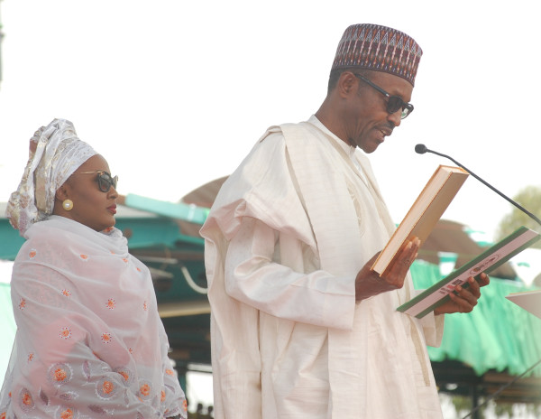 PIC.2. PRESIDENT MUHAMMADU BUHARI TAKING OATH OF OFFICE IN ABUJA   ON FRIDAY (29/5/15).WITH HIM IS THE WIFE, AISHA. 2815/29/5/2015/JAU/CH/NAN