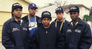 (L to R) Ice Cube, Dr. Dre, Eazy-E, DJ Yella, and MC Wren.